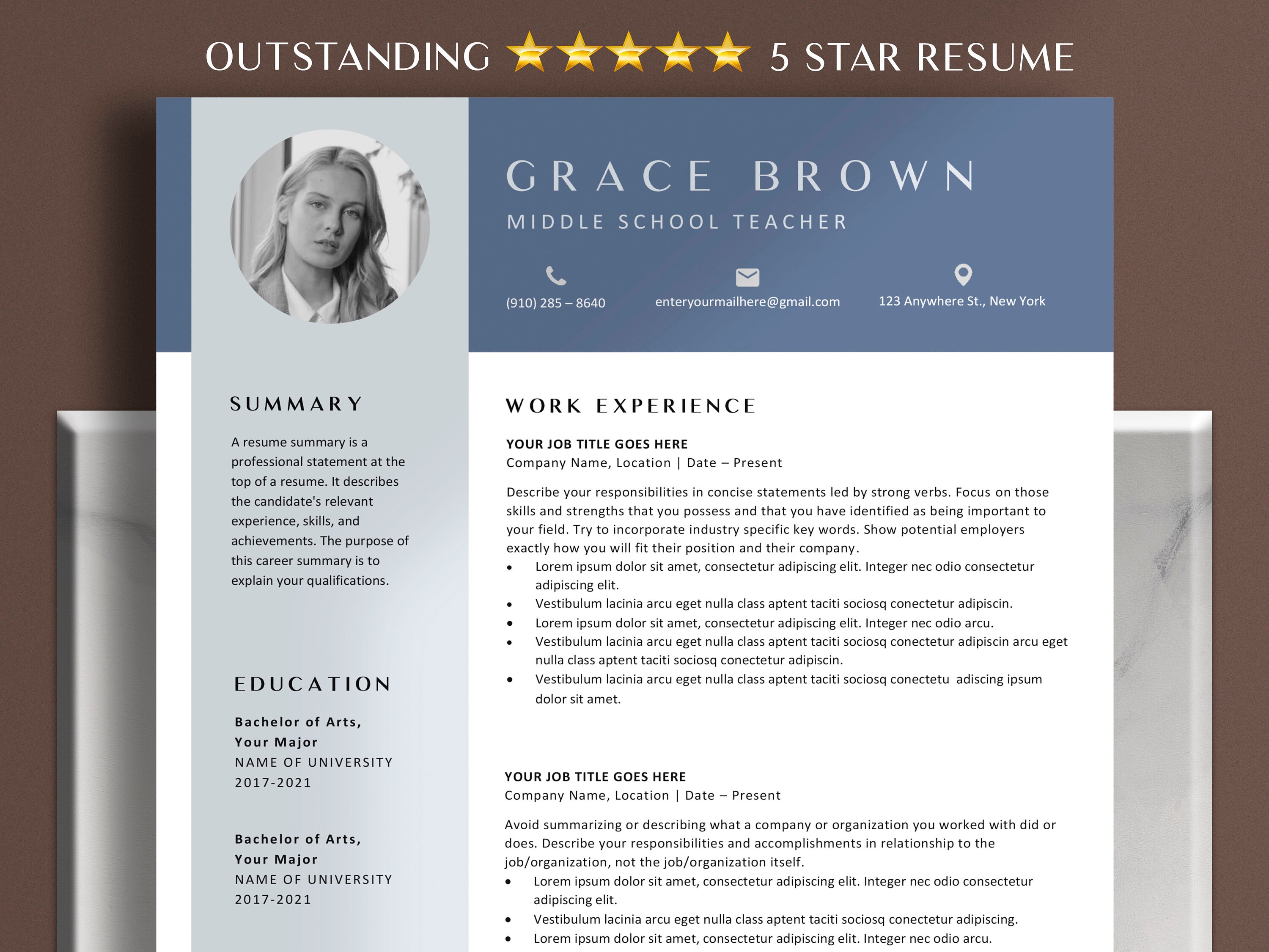 Elementary Teacher Resume Template for Google Docs & Word English ...