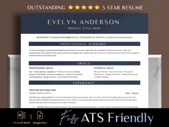 ATS Friendly Resume Template, ATS Resume, Executive Resume Template Word, Apple Pages Resume & Google Docs Resume and Cover Letter PDF