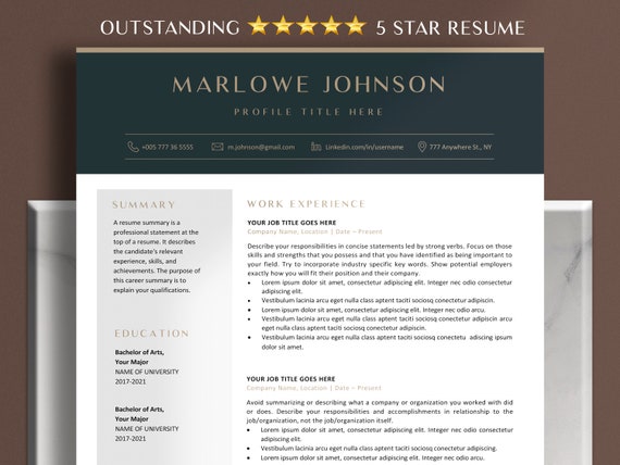 Executive Resume Template Word - Modern CV Template - Professional Resume with Cover Letter - Google Docs Resume - Best Simple Resume Format