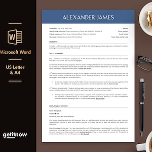 May include: A resume template in Microsoft Word format for US Letter and A4 paper sizes. The template includes sections for skills summary, employment history, and objective. The template is designed to help job seekers create a professional and effective resume.