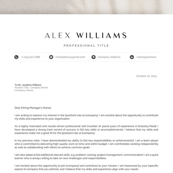 Professional Cover Letter Templates for Job Applications | Customizable Resume Cover Letter Designs