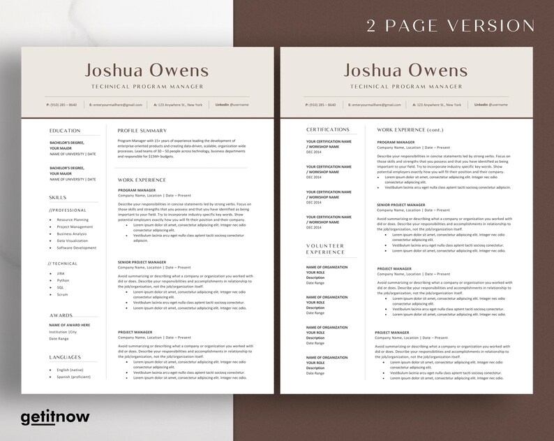 Resume Template Google Docs Modern Executive Resume Template - Etsy