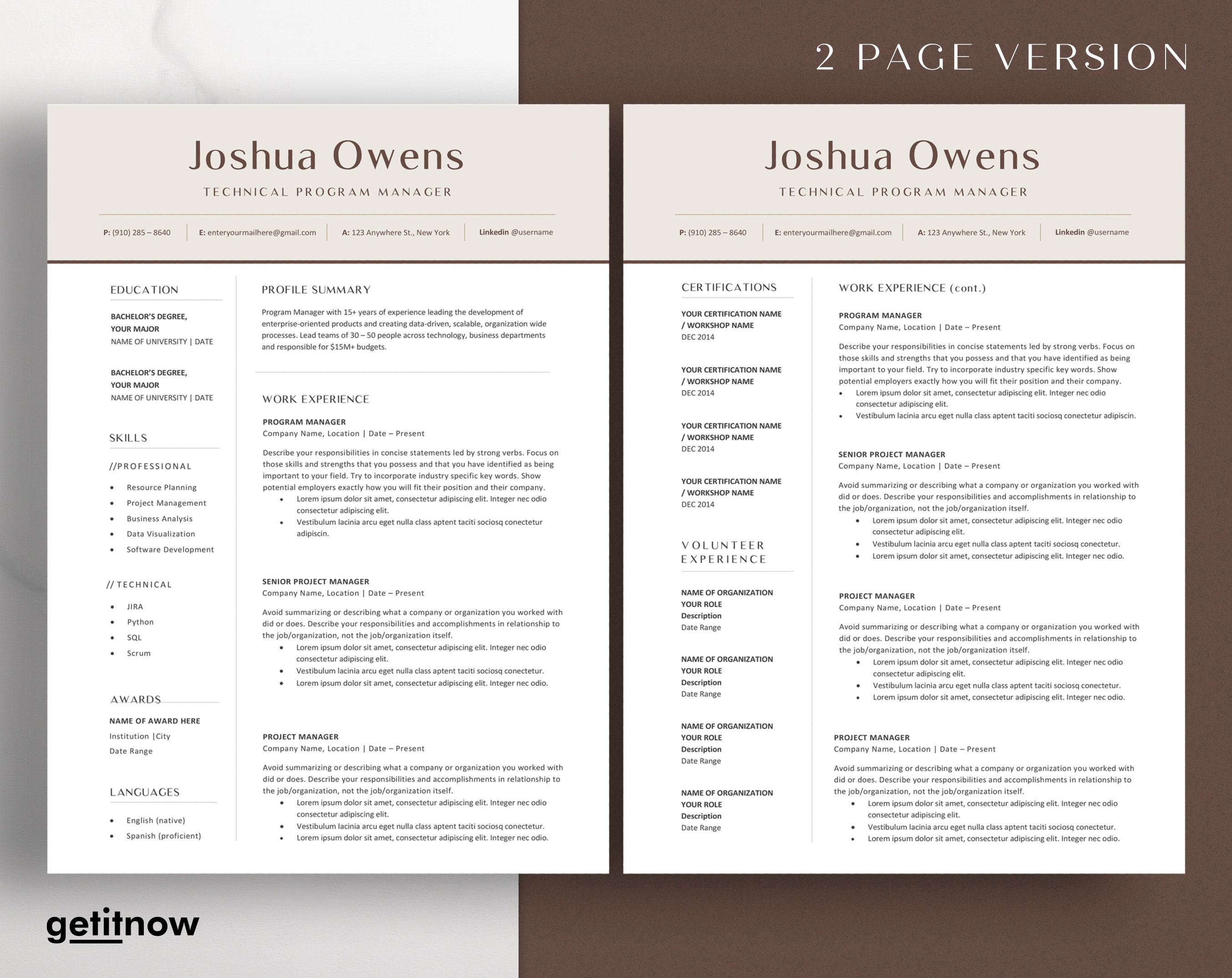 Resume Template Google Docs Modern Executive Resume Template - Etsy