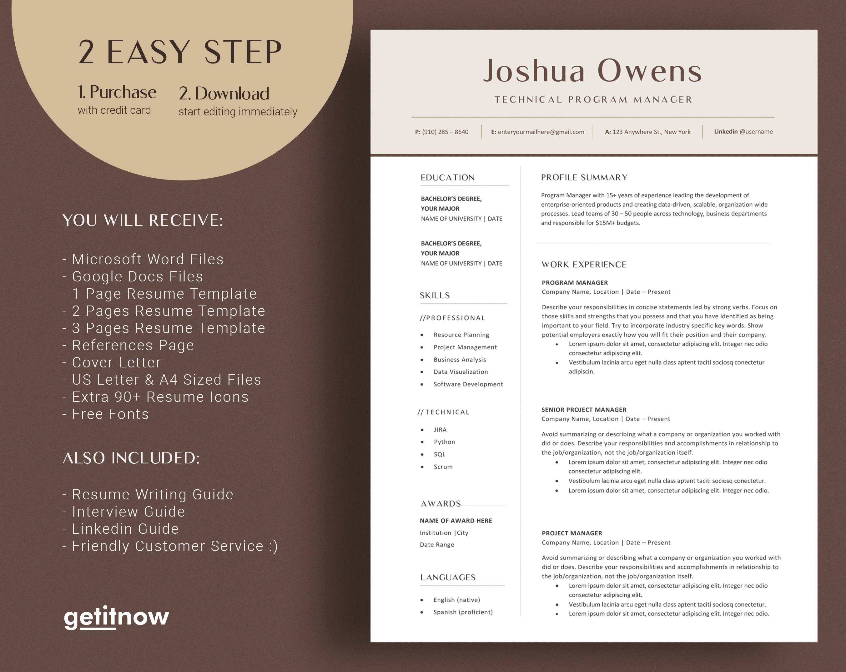 Resume Template Google Docs Modern Executive Resume Template - Etsy