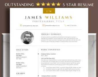 Szablon CV Google Docs, Szablon CV dla kadry kierowniczej Word, Nowoczesny i prosty szablon CV biznesowego ze zdjęciem, CV na jedną, dwie, trzy strony