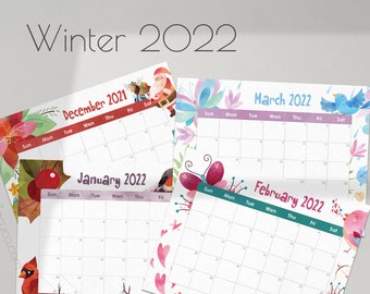 Winter Calendar 2022 | 4 Months | Printable Calendar