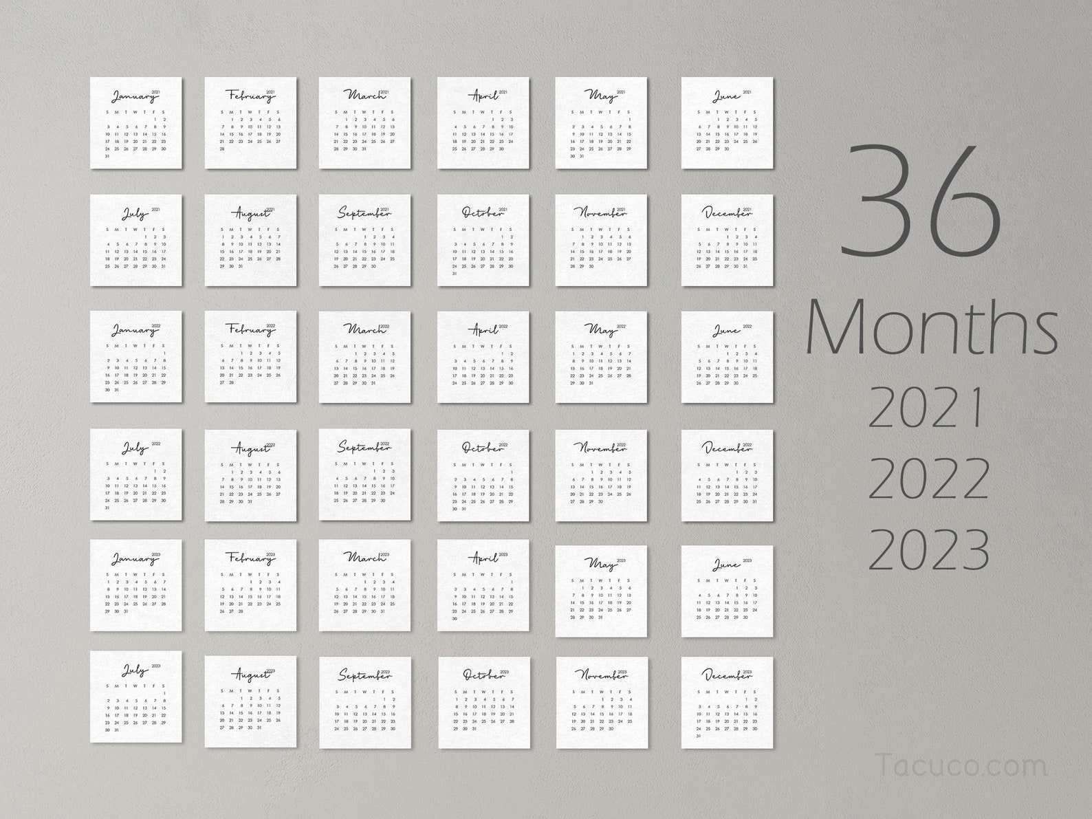 Mini Calendar 2021 2022 2023 3x3 and 2x2 - Etsy