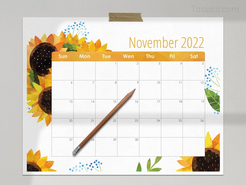 2022 & 2023 Calendar Sunflowers Calendar Printable Etsy