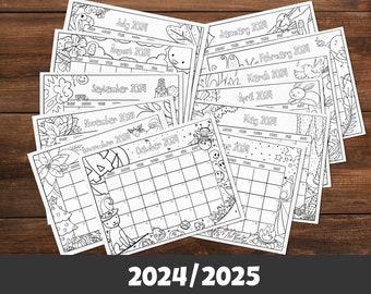 Coloring Calendar 2024 - 2025, Printable Activity Calendar for Kids