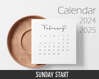 Mini Calendar 2024 and 2025 - Sunday Start - Monthly Desk Calendar - 3x3 Inches - Printable Mini Calendar