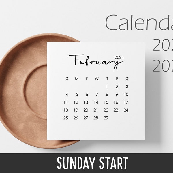 Mini Calendar 2024 and 2025 - Sunday Start - Monthly Desk Calendar - 3x3 Inches - Printable Mini Calendar