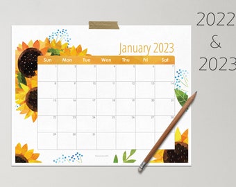 2022 & 2023 Calendar | Sunflowers Calendar | Printable Calendar