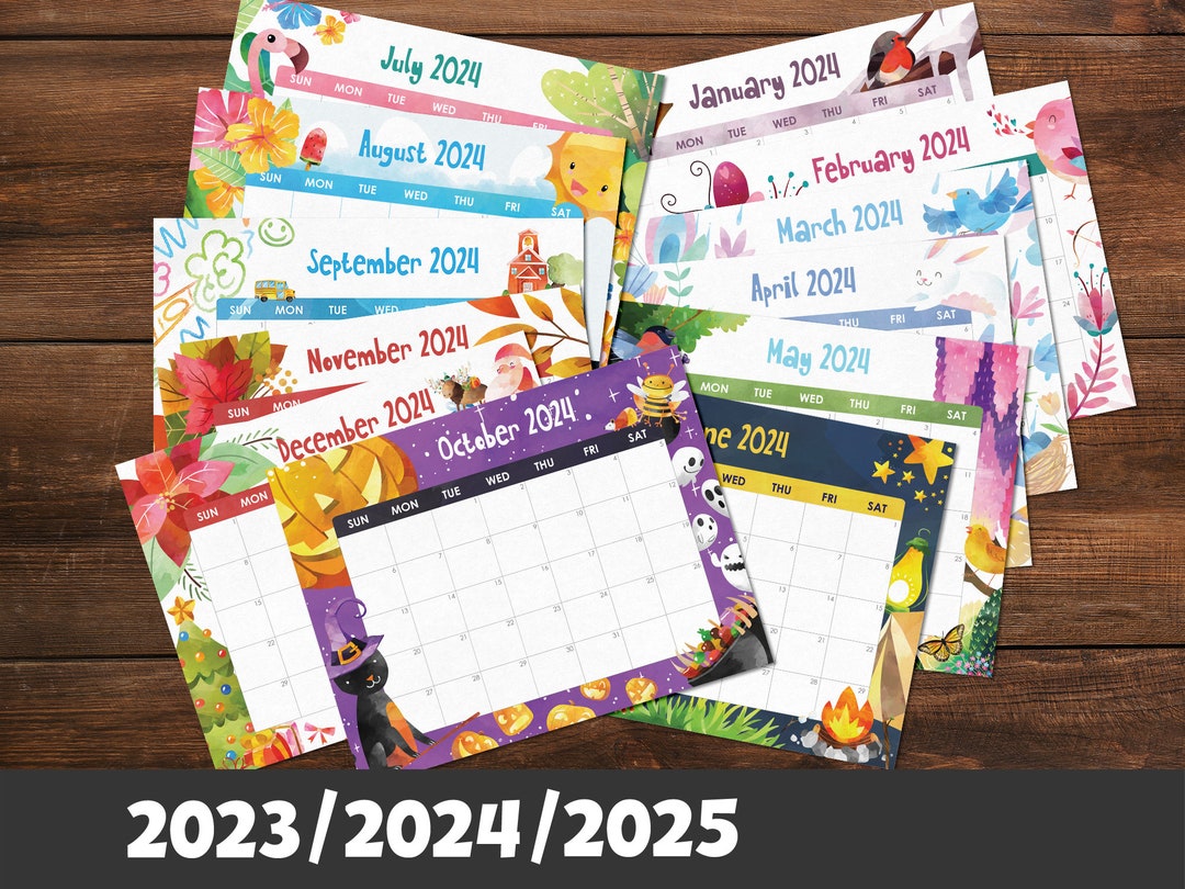 Printable Calendar 2023 2024 2025 Fillable Kids Calendar Printable