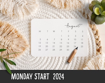 Mini Calendar 2024, 3x2 inches, printable desk calendar, Monday start, Monthly Desk Calendar