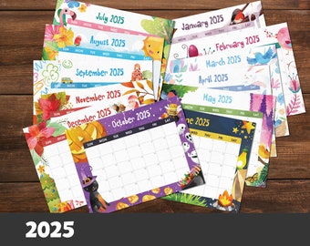 Kalender 2025, maandkalender, kinderplanner, zondagstart