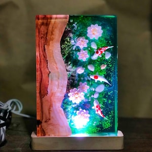 Resin Koi Fish Lamp,Koi Fish Decor,Resin Night Light,Miniature Resin Fish,Custom Epoxy Resin Lamp,Custom Night Light