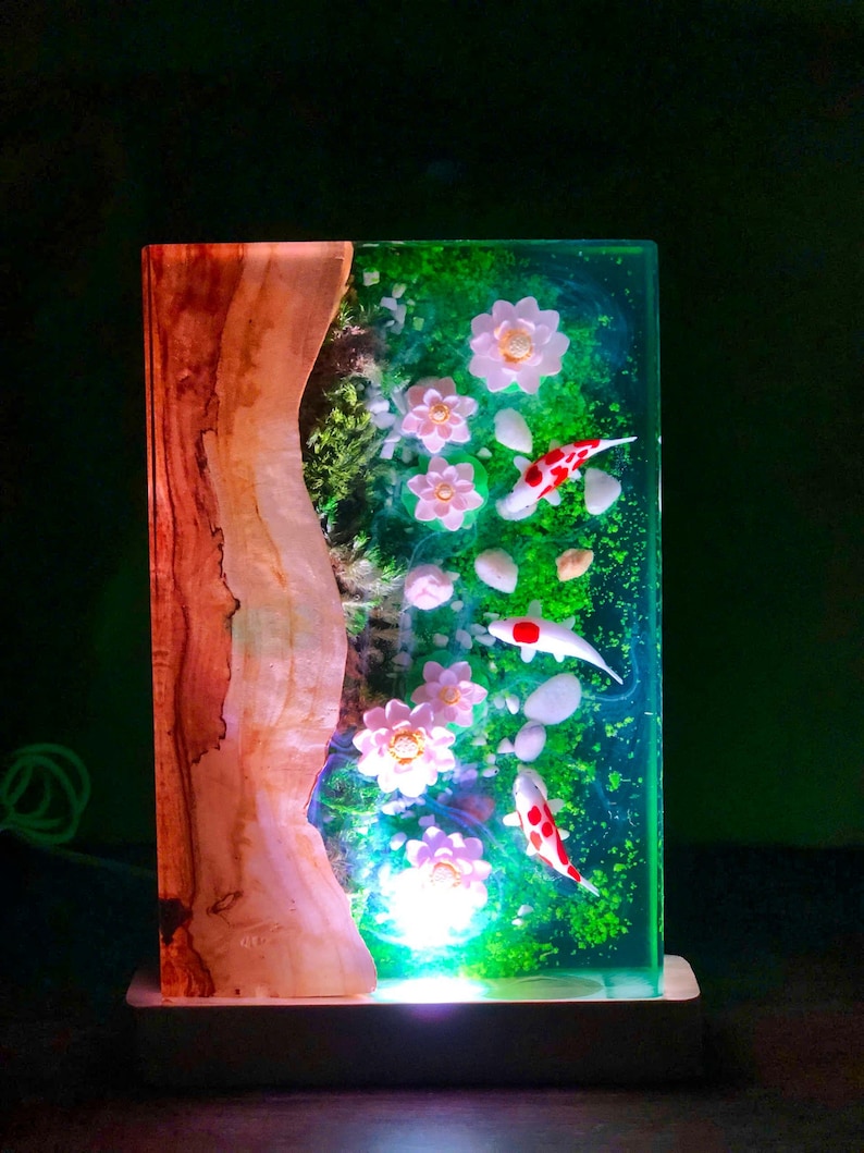 Resin Koi Fish Lamp,Koi Fish Decor,Resin Night Light,Miniature Resin Fish,Custom Epoxy Resin Lamp,Custom Night Light image 3