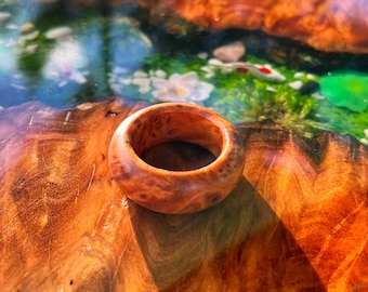 Natural Burl Wood Ring, Handcrafted Turned Wood, Rustic Minimalist Style,Handmade Wooden Ring