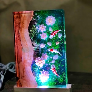 Resin Koi Fish Lamp,Koi Fish Decor,Resin Night Light,Miniature Resin Fish,Custom Epoxy Resin Lamp,Custom Night Light image 9