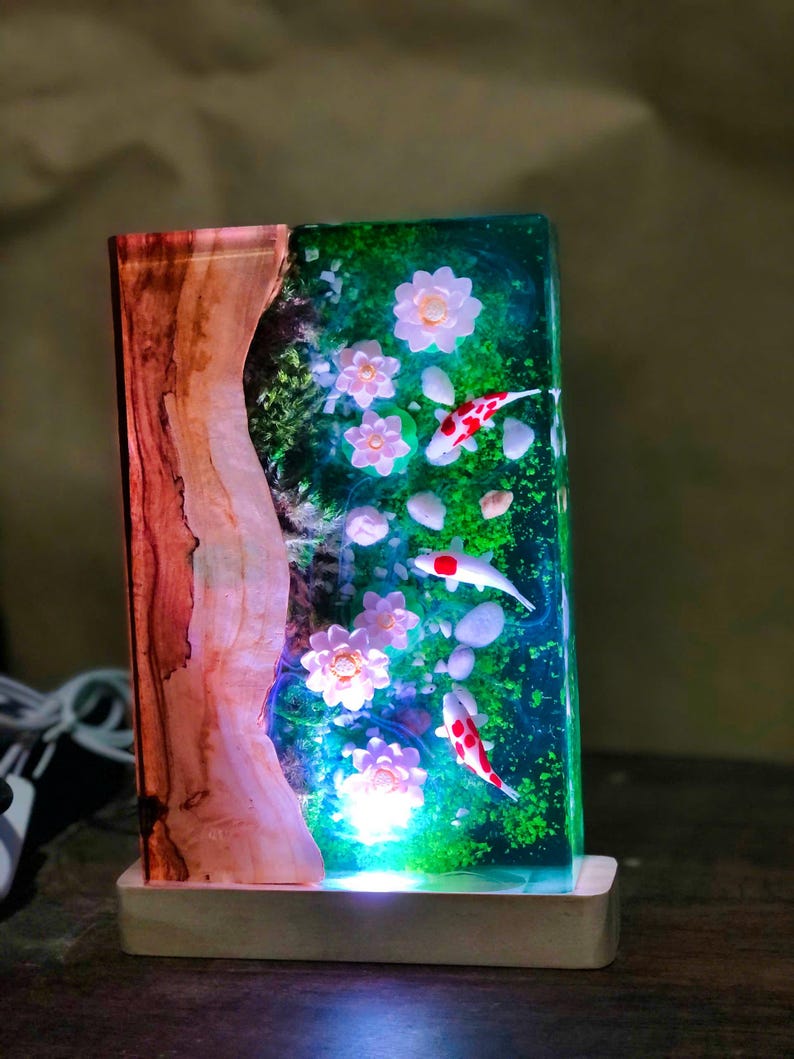 Resin Koi Fish Lamp,Koi Fish Decor,Resin Night Light,Miniature Resin Fish,Custom Epoxy Resin Lamp,Custom Night Light image 9