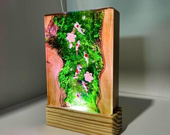 Mini Koi Fish Aquarium Lamp,Green River Koi Fish,Resin Night Light,Unique Gift, Christmas gift