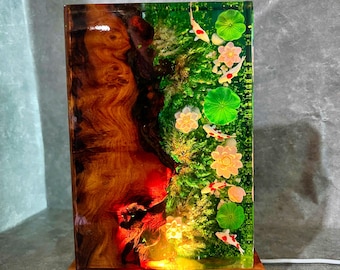 Koi Fish Resin Lamp,Koi Fish Diorama Lamp,Resin Night Light,Miniature Koi Fish,Housewarming Gift