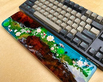 Blue River Koi Fish Wooden Keyboard Wrist Rest,Burl Wood Keyboard Rest,Gift for him