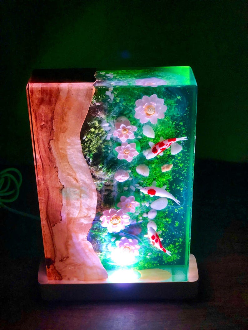 Resin Koi Fish Lamp,Koi Fish Decor,Resin Night Light,Miniature Resin Fish,Custom Epoxy Resin Lamp,Custom Night Light image 4