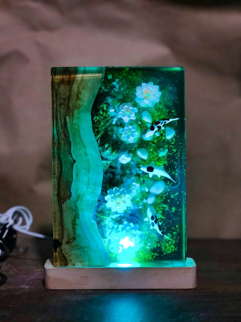 Resin Koi Fish Lamp,Koi Fish Decor,Resin Night Light,Miniature Resin Fish,Custom Epoxy Resin Lamp,Custom Night Light image 8
