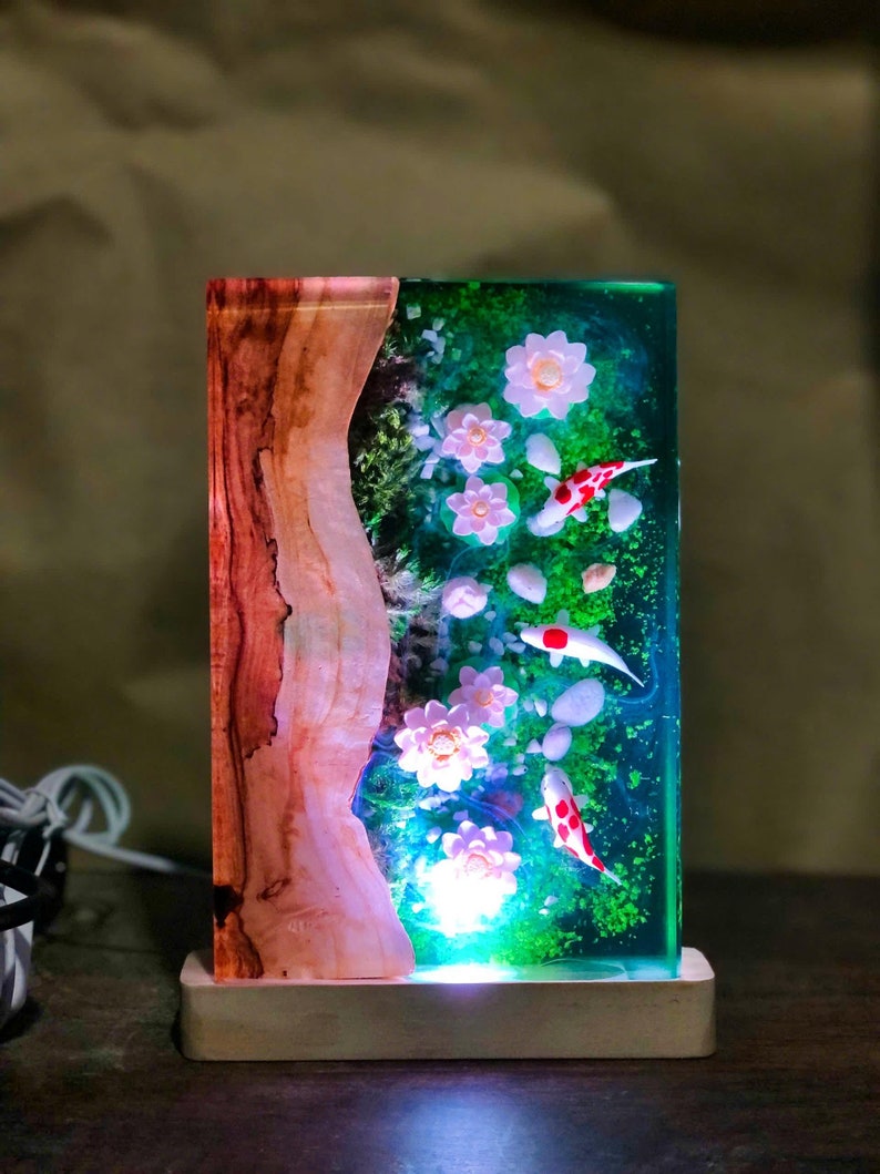 Resin Koi Fish Lamp,Koi Fish Decor,Resin Night Light,Miniature Resin Fish,Custom Epoxy Resin Lamp,Custom Night Light image 1