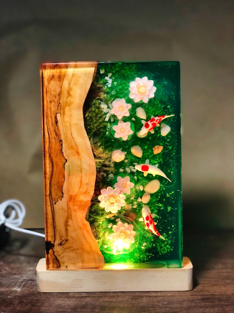 Resin Koi Fish Lamp,Koi Fish Decor,Resin Night Light,Miniature Resin Fish,Custom Epoxy Resin Lamp,Custom Night Light image 7