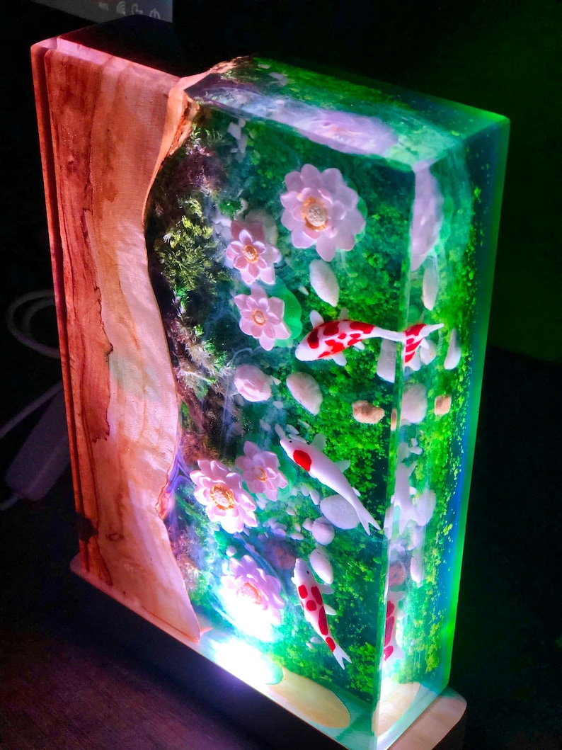Resin Koi Fish Lamp,Koi Fish Decor,Resin Night Light,Miniature Resin Fish,Custom Epoxy Resin Lamp,Custom Night Light image 5