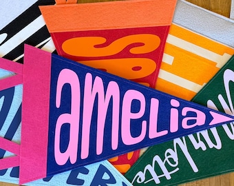 Name Pennant - Personalized Custom Nursery Wall Flag, Felt Banner for Baby Room Decor & Kids Room Gift