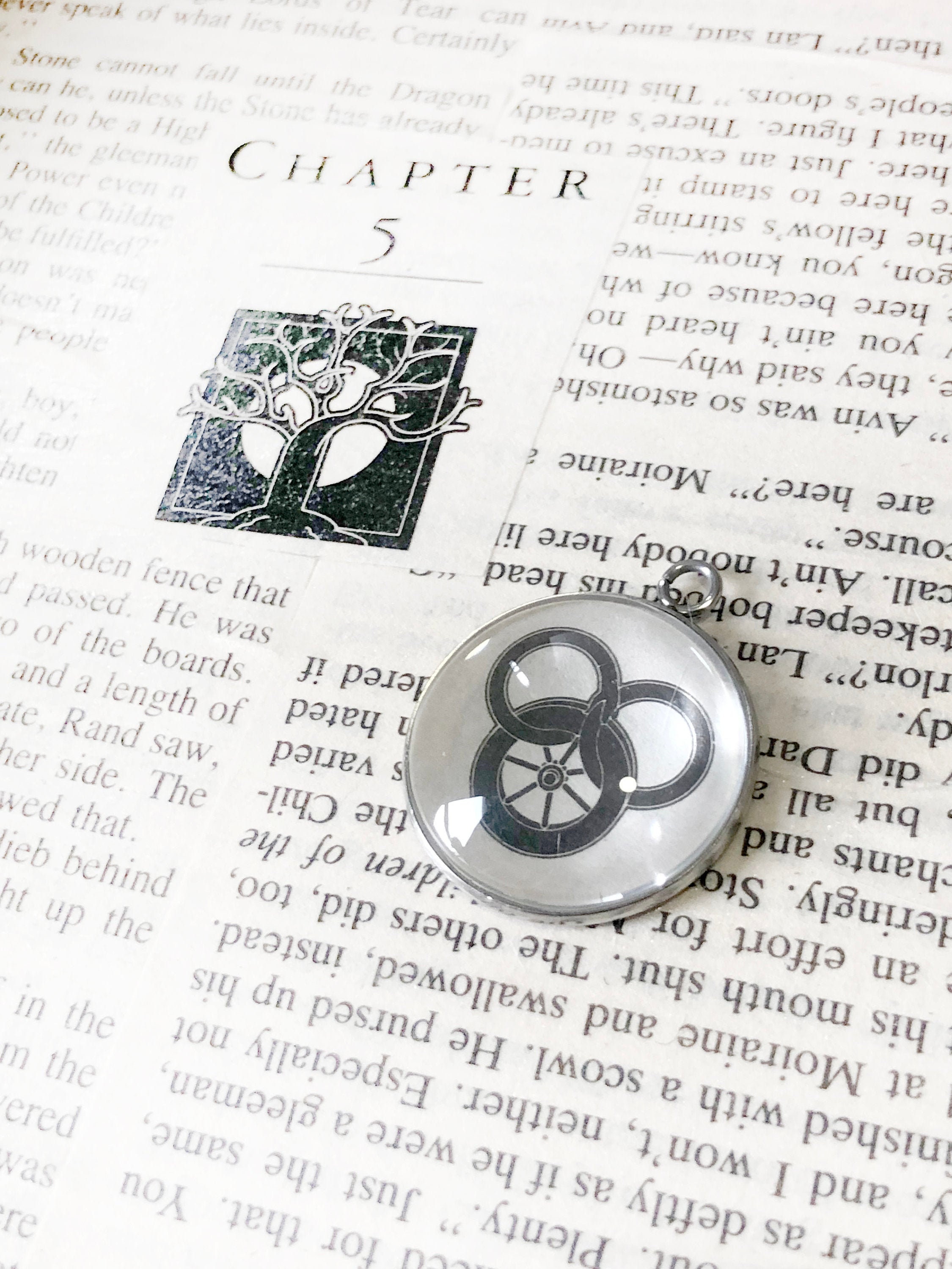 Wheel of Time Reclaimed Book Page Pendant
