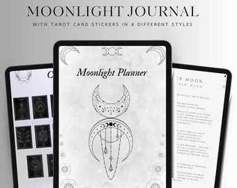 Moon Cycle & Moon Ritual Journal Digital, Moon Calendar 2023-2024, Dark Mode, Tarot Journal, Tarot Stickers, Witchy Journal, Baby Witch