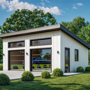 Two Car Garage Plan 24&#39;x28&#39;, Detached Shed Roof Garage, 672 Sq Ft, 9 Ft Walls, DIY Garage Plans, Instant Download