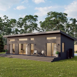 Modern huthuis, 16 'x 40', 60 vierkante meter, Tiny House, architectonische plannen, blauwdruk