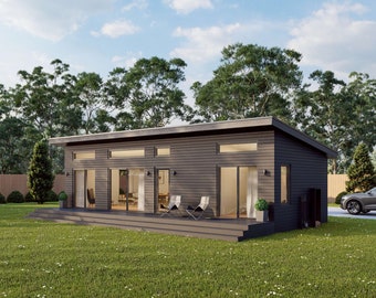 Modern huthuis, 16 'x 40', 60 vierkante meter, Tiny House, architectonische plannen, blauwdruk