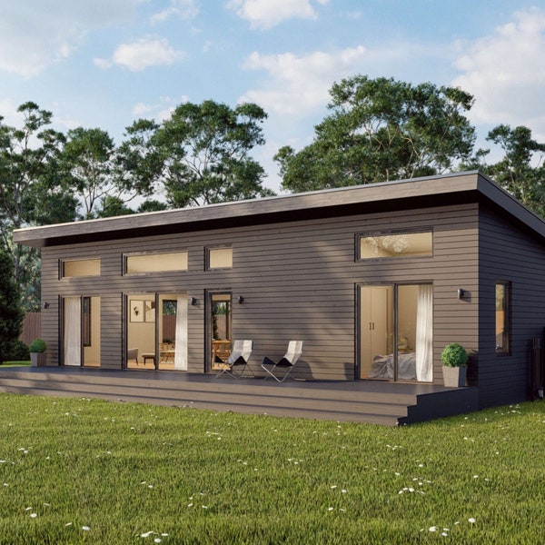 Modern Cabin House, 20’ x 44’, 880 Sq Ft, Tiny House, Architectural Plans, Blueprint