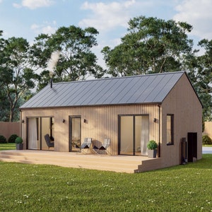 Modern huthuis, 16 'x 32', 512 vierkante voet, Tiny House, architectonische plannen, blauwdruk