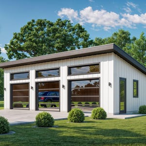 Three Car Garage Plan 24&#39;x40&#39;, Detached Shed Roof Garage, 960 Sq Ft, 9 Ft Walls, DIY Garage Plans, Instant Download