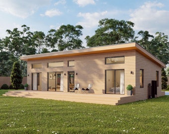 Modern Cabin House, 20’ x 44’, 880 Sq Ft, Tiny House, Architectural Plans, Blueprint