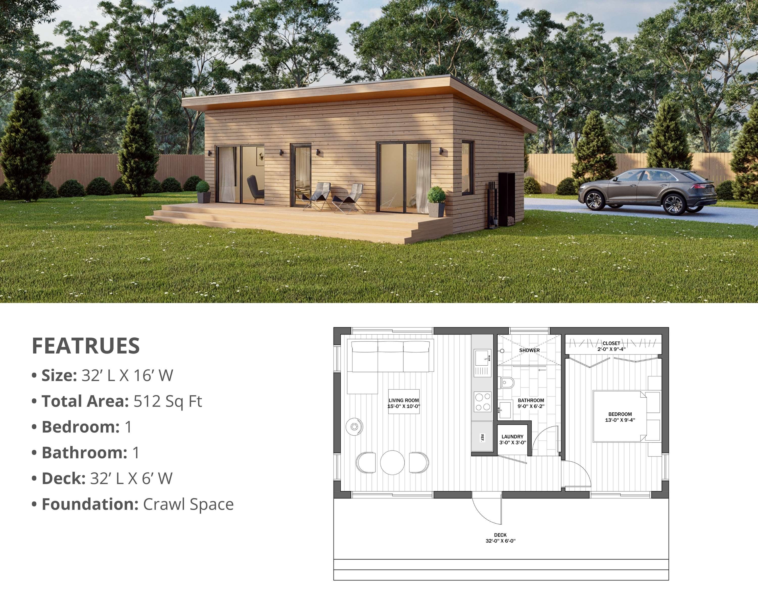 Modern Cabin House, 16 X 32, 512 Sq Ft, Tiny House, Architectural Plans ...