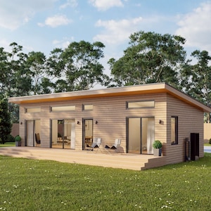 Modern huthuis, 16 'x 40', 60 vierkante meter, Tiny House, architectonische plannen, blauwdruk