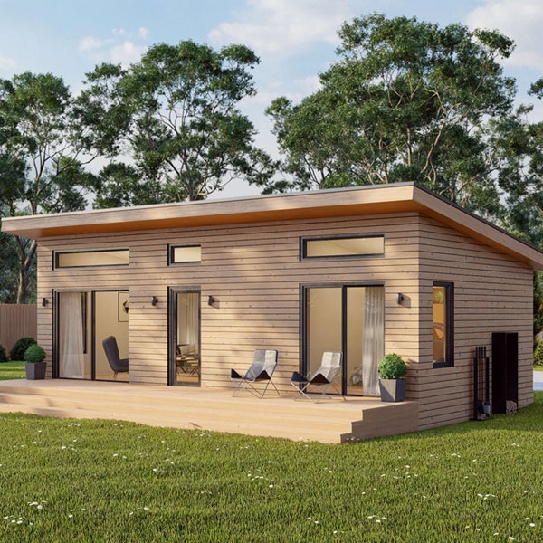 Modern Cabin House, 16' x 32', 512 piedi quadrati, Tiny House, Architectural Plans, Blueprint