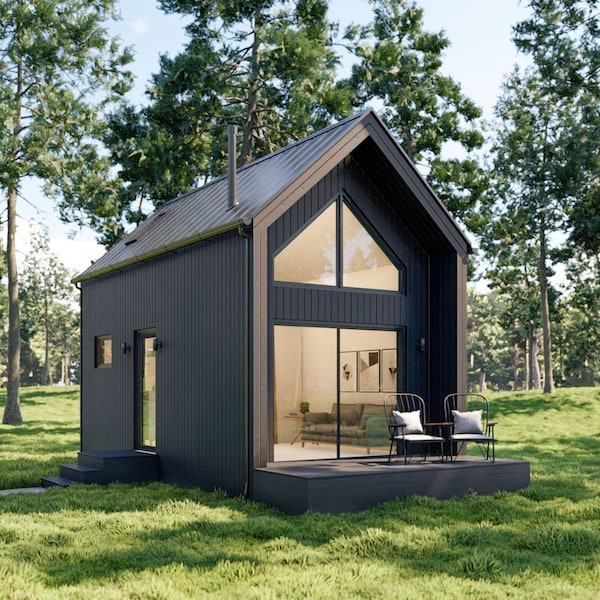 Modern Cabin House, 12’ x 20’, 240 Sq Ft, Tiny House, Architectural Plans, Blueprint