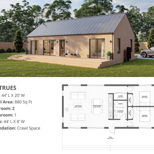 Modern Cabin House 20 X 44 880 Sq Ft Tiny House - Etsy