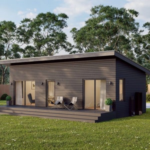 Modern huthuis, 16 'x 32', 512 vierkante voet, Tiny House, architectonische plannen, blauwdruk