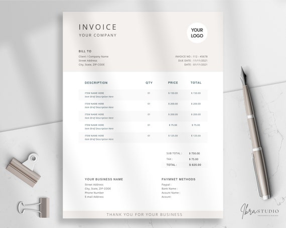 invoice template printable invoice freelancer invoice etsy
