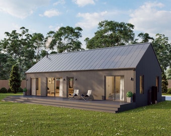 Modern Cabin House, 20’ x 44’, 880 Sq Ft, Tiny House, Architectural Plans, Blueprint